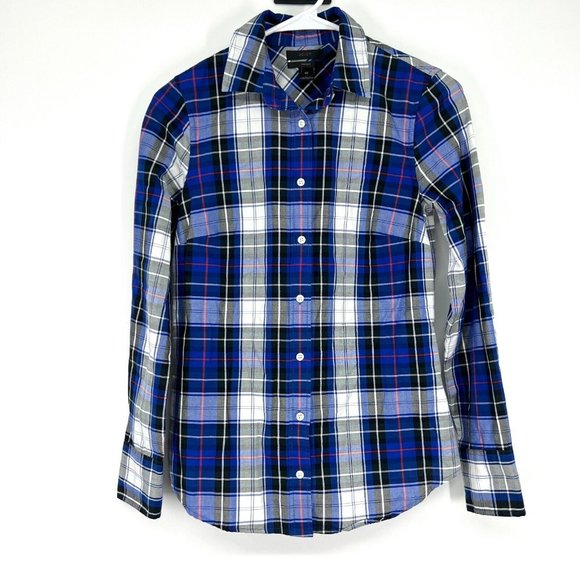 J.Crew Perfect Shirt Blue Tartan Plaid Button Down Long Sleeve Top - Picture 2 of 11